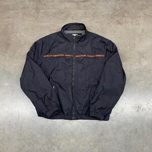 Harley-Davidson Motorcycle Jacket Black Y2K Biker Racing Embroidered Logo 2XL